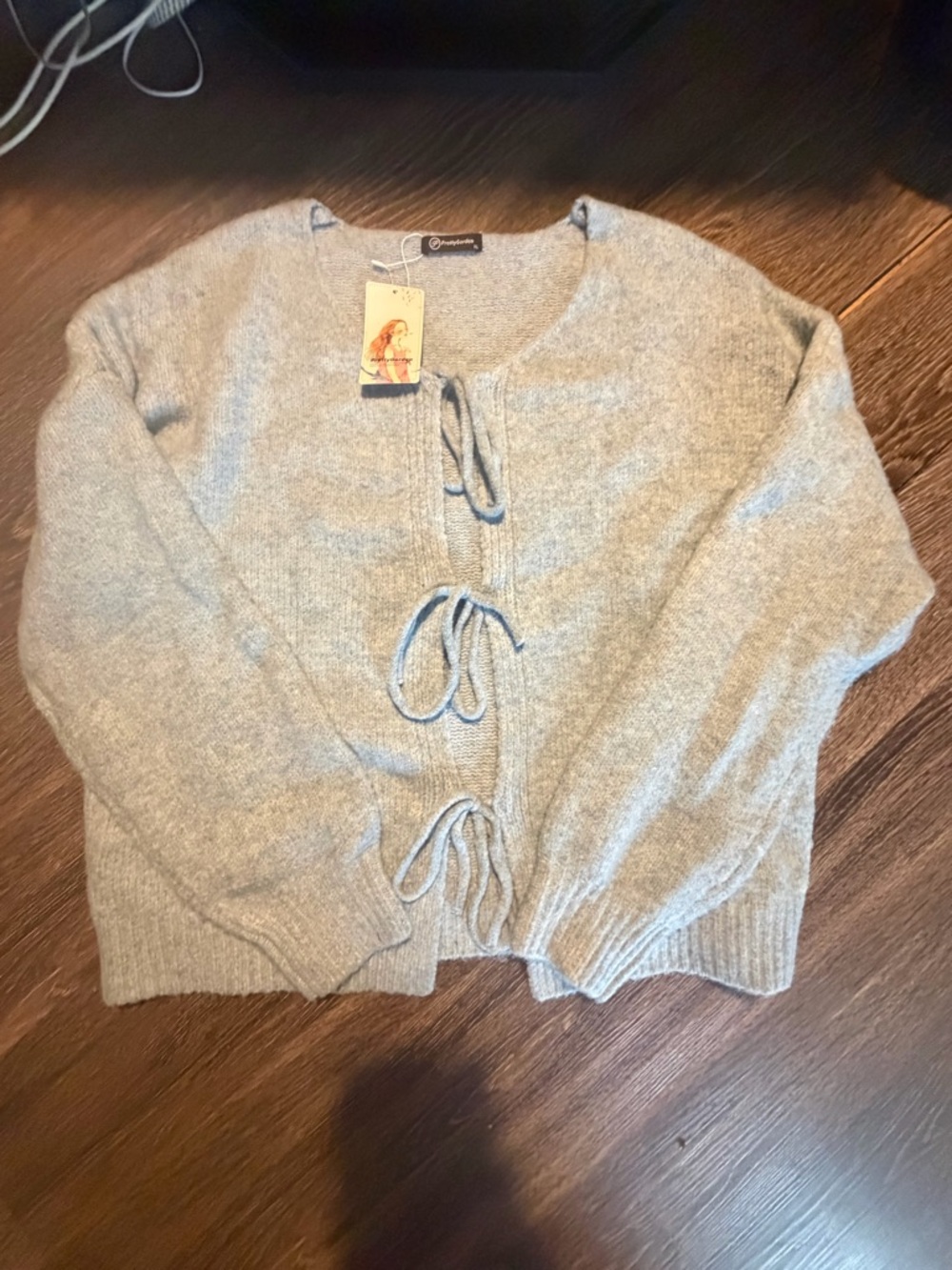 Tie-Front Women's Cardigan Sweater - Light blue